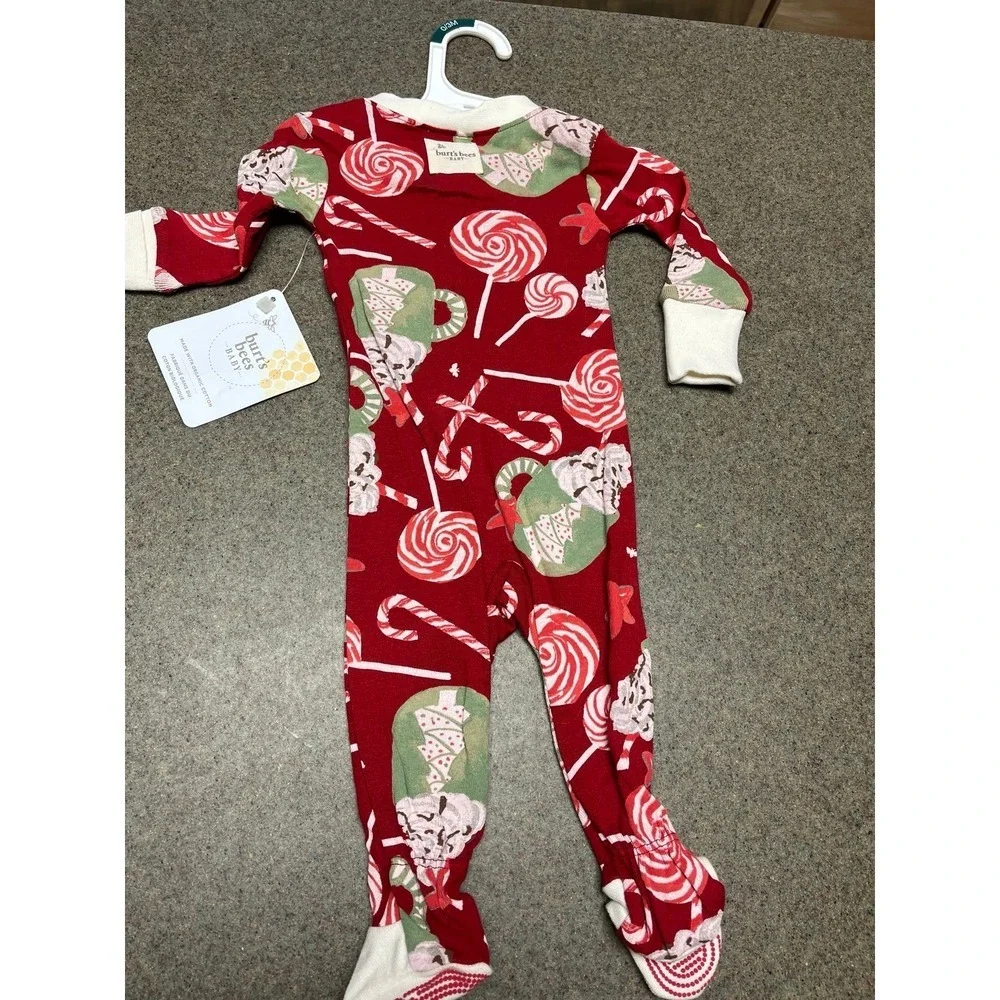 Christmas Sleeper Burts Bees Zipper closure NET  red peppermint/cocoa 0-3 months - Picture 5 of 7